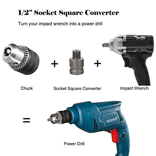 Hymnorq 3/8-24UNF Keyed Drill Chuck and Adapters Set of 5pcs, 1.5mm to 10mm Clamping Range, 3 Different Types of Shanks, to Turn Your Air Screwdriver, Hammer Drill and Impact Wrench into a Power Drill