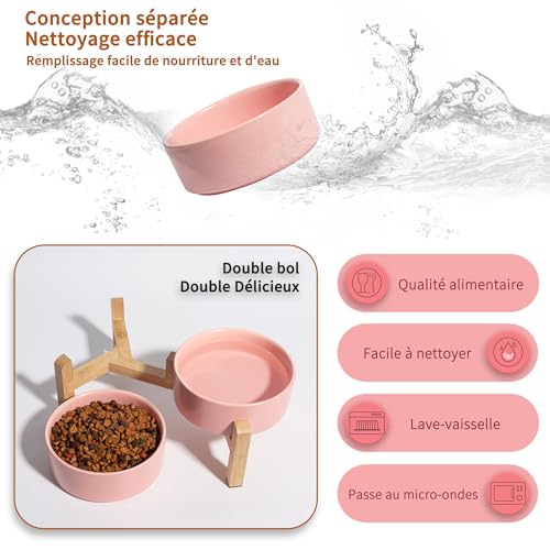 Gamelle surélevée céramique double et support bambou haut de gamme