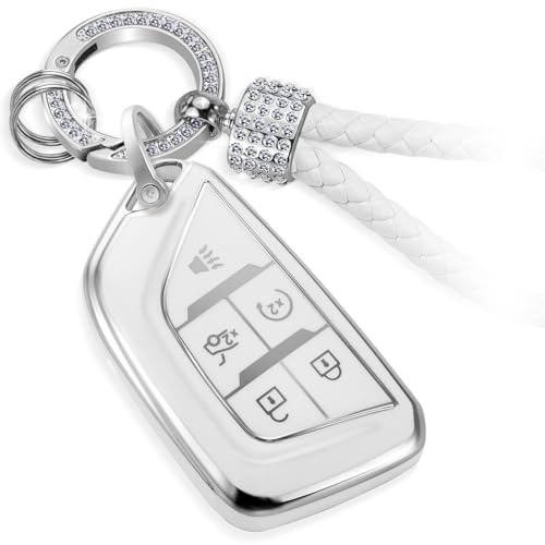 Image of for Cadillac Key Fob Cover with Luxury Diamond Bling Braided Keychain, Upgraded Soft Case for 2020-Up CT4 CT5 CT6 XTS XT4 XT5 ATS etc.(5 Buttons) Fob Shell (Silver,B1)