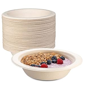 Comfy Package [125 Pack 100% Compostable Paper Bowls, 16 oz. Heavy-Duty Kraft Paper Soup Bowls – Eco-Friendly Disposable Sugarcane Bowls