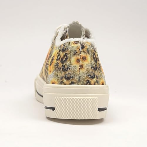 Sunflower Canvas Tennis Shoes for Women Low Top Casual Sneakers for Women Lace Up Fashion Comfortable Walking Shoes,Fashion Canvas Slip on Shoes,Women's Comfort Plush Foam Sneaker3