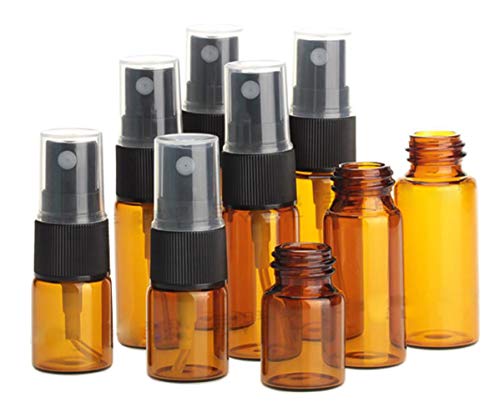 3PCS 15ML Empty Amber Glass Fine Mist Spray Bottles Atomizer Container Sprayers Jar Pot Hold With Black Pump For Organic Beauty Products Essential Oils Homemade Cleaners