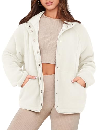 Glamaker women's Fleece Sherpa Jacket Winter Coats Long Sleeve Casual Button Fuzzy Cropped Sweatshirt Outerwear With Pockets3