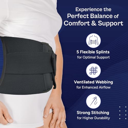 Image of TATA 1MG Lumbar Sacral Belt For Back Sprains, Strains, & Muscle Spasms, Unisex With 5 Flexible Splints for Lower Back Support, L,Pack Of 1