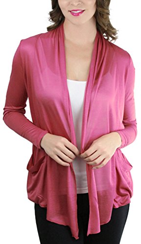 Image of ToBeInStyle Womens Open Front Long Sleeve Lightweight Asymmetrical Draped Cardigan with Side Pockets