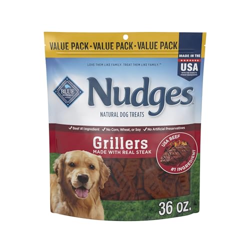 Blue Buffalo Nudges Grillers Natural Dog Treats with Real USA Beef, Made in the USA, Steak, 36-oz Bag
