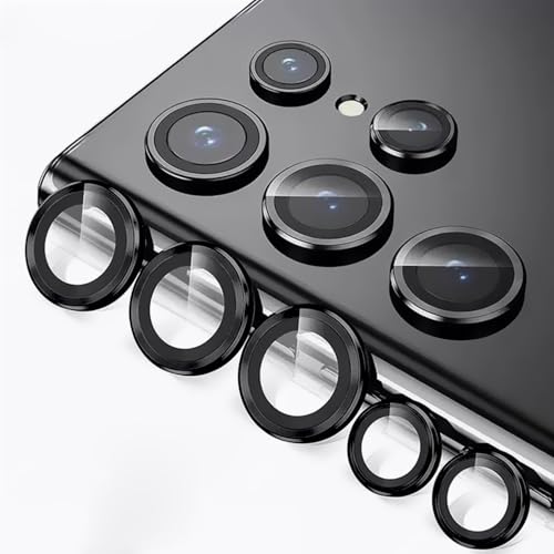 TENOC Camera Lens Protector for Samsung Galaxy S22 Ultra 2022 9H Tempered Glass Camera Screen Cover Black Metal Individual Ring