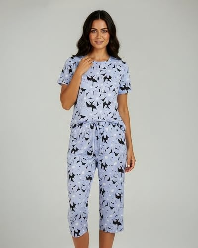 Image of Real Essentials 2 Pack: Womens Pajamas Short Sleeve Sleepwear Tops and Capri Pants Pjs Print Pajama Sets (Available In Plus)