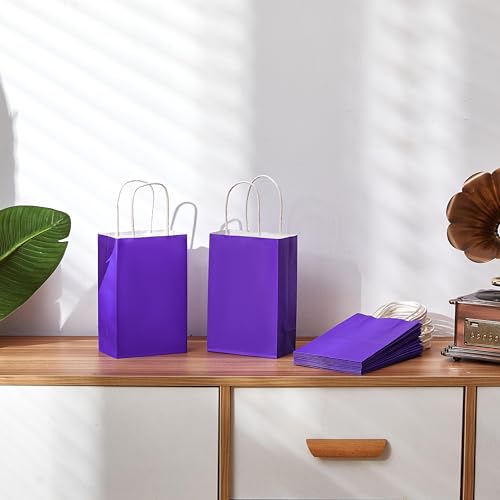 Image of SUNCOLOR 24-Pack Purple Gift Bags with Handles - 8 inch Goodie Bags for Party Favor Bags, Birthdays, Weddings & Special Occasions (Purple)