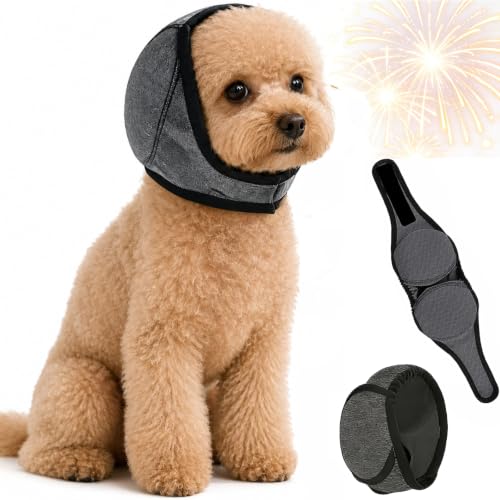 Image of Dog Ear Muff Noise Protection, Noise Cancelling Headphones for Dogs, Adjustable No Shake Dog Ear Cover Noise Blocking, Dog Ear Wrap Sound Reduction Anxiety Relief, Grooming Calming Hood (Gray , Small)
