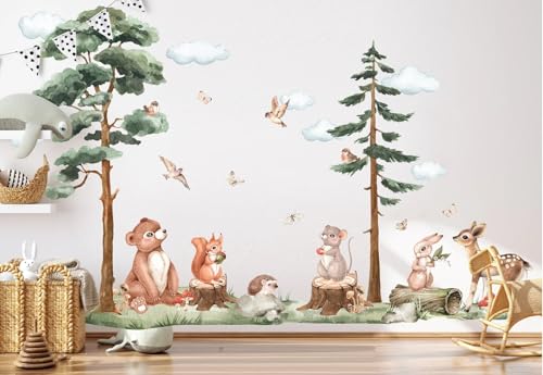 Image of Jungle Theme Wall Sticker for Kids Room Decor - Fun Animal Growth Chart with Giraffe, Elephant, Tiger, Panda, and More - Peel & Stick Removable Nursery Wall Decal (B, Small)