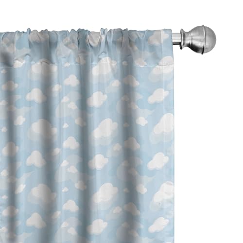 Image of Ambesonne Blue Sky Window Curtains, Continuous Fluffy Clouds Motifs Cartoon Style Rhythmic Design Pattern, Lightweight Decor 2-Panel Set with Rod Pocket, Pair of - 28" x 63", Blue White