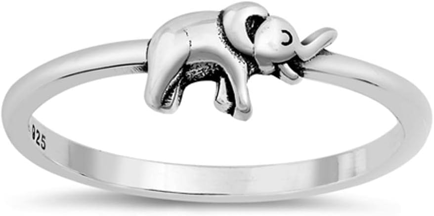 Simple Elephant Polished Ring New .925 Sterling Silver Band Sizes 4-10