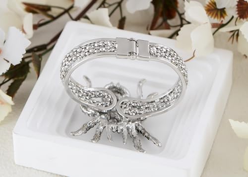 Alilang Women's Silvery Toned Aurora Borealis Rhinestones Spider Textured Halloween Bangle Bracelet3