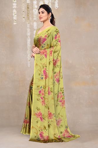Image of MIRCHI FASHION Women Saree Chiffon Flower Print | Breathable Lightweight Sari for Office and Daily Use with Unstitched Blouse Piece (Available in 30 Styles)