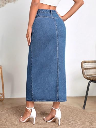 Image of Shasmi Women's Elegant Blue Solid High Waist Split Thigh Denim Maxi Skirt for Women's & Girl's (Skirt 180)