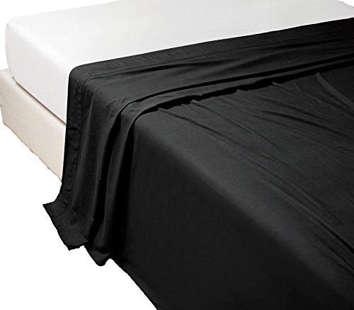 SRP Linen Sale 1000 Thread Count 1-Piece Flat Sheet/Top Sheet California Egyptian Cotton, Made Full, Black (Solid)