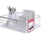 KADAX - Escurreplatos de Acero Inoxidable Cepillado, 43 x 32 x 14 cm, Gran Bandeja para Cubiertos con Cesta, escurridor para Fregadero, Plato, Cubiertos, Soporte, Blanco, 43 x 32 x 14 cm