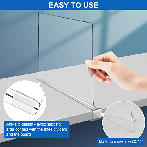 OMGelic Acrylic Shelf Dividers for Closet Organization 6PCS Closet Shelf Divider Closet Dividers for Shelves Shelf Organizer for Closet Shelf Organizer for Wood Closet Separator Clear - Thumbnail 5