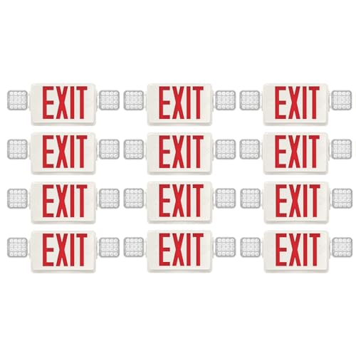 SPECTSUN 12 Pack Exit Emergency Light Combo,120-277V Emergency Exit Lights,LED Combo Exit Sign Emergency Lights - Red Battery Backup -Exit Sign with Emergency Lighting