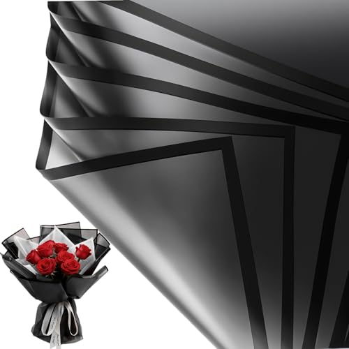 Jutieuo 20 Sheets Black Flower Wrapping Paper, Waterproof Translucent Korean Floral Paper for Flower Bouquet Wraps Gift Packaging Florist Supplies (22.8 x 22.8 inch)