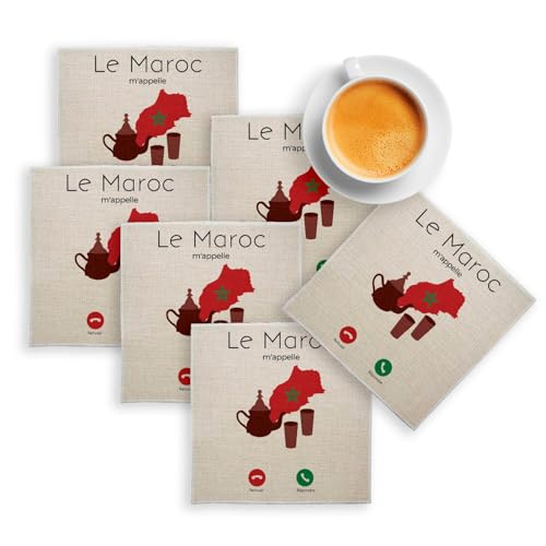 sous Verre en Lin - Le Maroc m'appelle Culture Drapeau Voyage - Lot de 6 (100 x 100 mm)