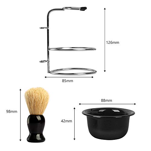 Escova de barbear e suporte de barbear com conjunto de saboneteira, compatível com navalha manual