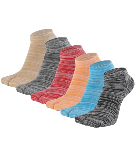 Image of Women's Solid 2 Toe Flip Flop Tabi Socks Geta Ankle Cotton 5 /6 Pairs