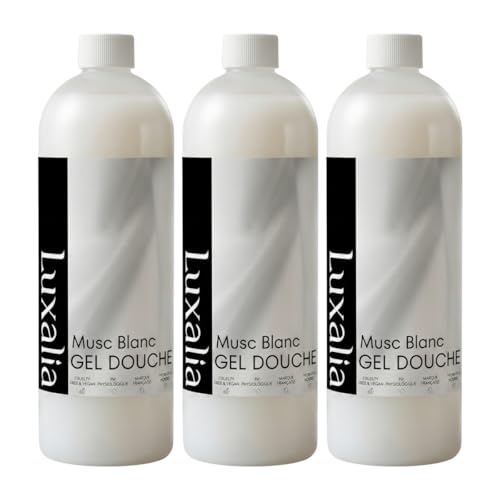 3 Gels Douche Musc Blanc - Lot de 3 x 1 Litre - Hydratant - Peaux Sensibles - Ph Physiologique - Economique & Durable - Luxalia