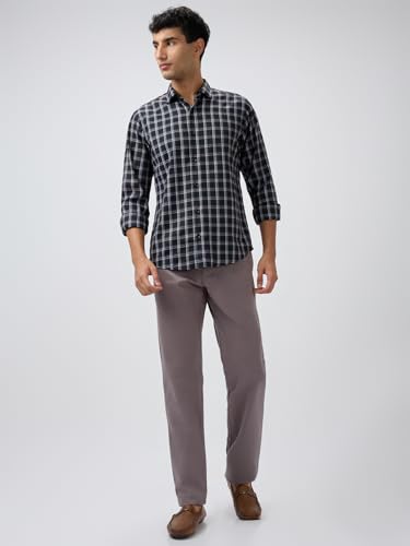 Image of Park Avenue Men Slim Fit Checks Pattern Poly Cotton Blend Semi Cutaway Collar Full Sleeve Casual Shirt