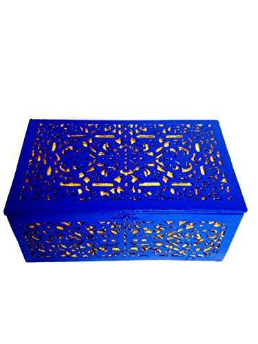 Coffret en bois sculpté bleu Klein et Or pour rangement de bijoux précieux