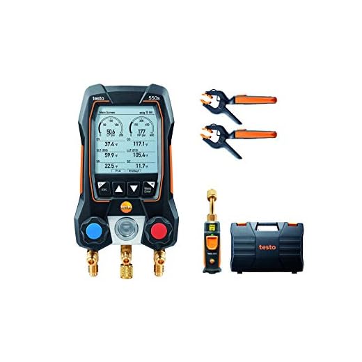 Testo 550s Kit I App Operated Digital Manifold Set, 2 x testo 115i Pipe Clamp Thermometer, 1 x testo 552i Micron Gauge I for HVAC Systems – with Bluetooth