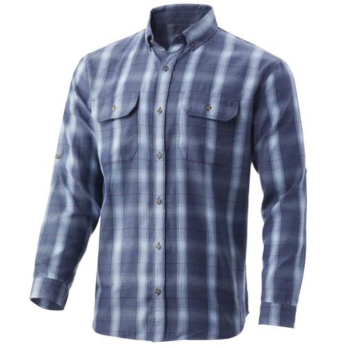 HUK Men's Standard Maverick Fishing Flannel Shirt | Performance Button Down, Silver Blue, Large