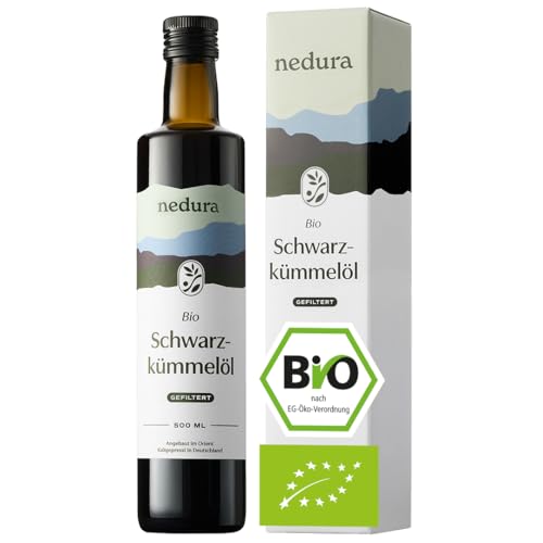 nedura® Schwarzkümmelöl BIO kaltgepresst (gefiltert) 500ml – mit hohem Thymochinongehalt, BIO-Zertifiziert & 100% rein - täglich frisch & schonend gepresst - direkt aus eigener Manufaktur