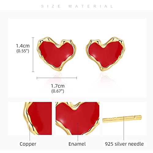 Viennois Tiny Red Heart Studs Earrings,Minimalist Red Love Heart Earrings For Women Girls Statement Jewelry Gifts #TOP4