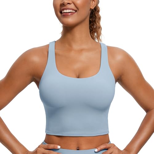 Image of CRZ YOGA Womens Butterluxe Strappy Longline Sports Bra - Padded Criss Cross Yoga Workout Crop Tank Tops