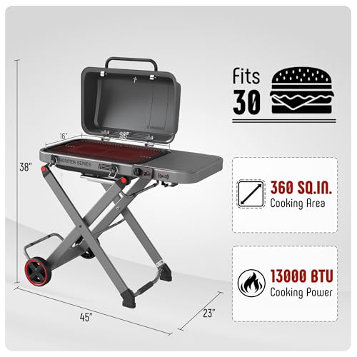 Image of Feasto Portable Gas Grill with Foldable X-Frame Cart for Tailgating, Gray