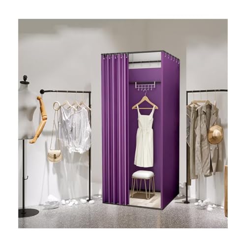 Probador móvil de ropa con cortina de sombreado morado para tienda
