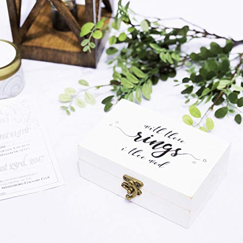 Blissboutique Mr And Mrs Wooden Wedding Ring Box For Wedding Ceremony, Ring Bearer Pillow Alternative, Vintage White Rustic Ring Bearer Box, Double Ring Holder With Burlap Pillows, Bridal Shower Gift #TOP5