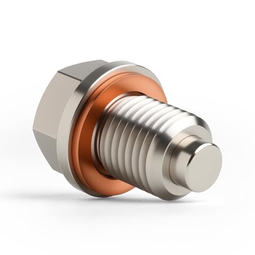 Tyfrozn M14 x 1.5 Magnetic Stainless Steel Oil Drain Plug Sump Drain Nut Bolt with Copper Gasket Crush Washer Compatible with Most Ford, GM, Hyundai, KIA and Accord, CRV, Civic, Pilot, Fit, Odyssey