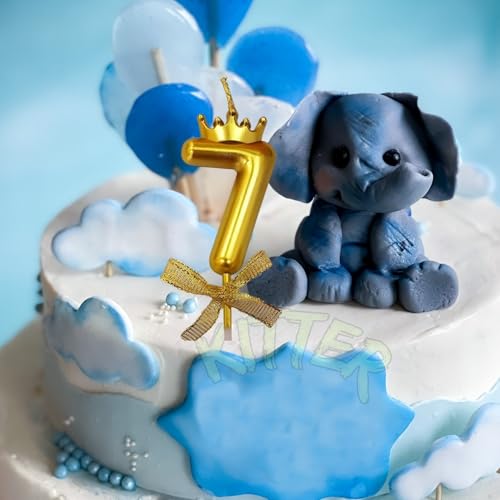 Image of KITTER 1 Pc 7 Number Candle for Birthday Cake 7th Birthday Cake Decoration Seven Candle with Crown on Top Cake Topper Metallic Gold Number Crown Candles for Anniversary (Pack of 1)