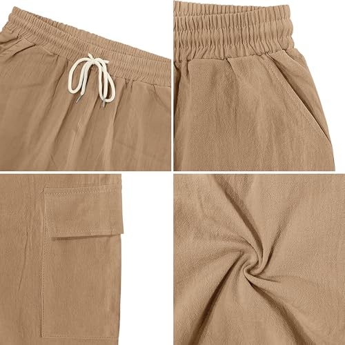 Image of Mens Linen Shorts Casual Drawstring Elastic Waist Cargo Vacation Lightweight Breathable Summer Beach Shorts for Men