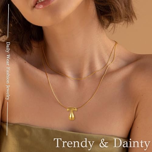 FCBTOCO Initial Necklace for Women，Gold Silver Bubble Balloon Letter Necklace，Dainty Personalized Puffy Chunky Name Necklaces，Trending Jewelry Gift (Letter-P, Gold) — view 3