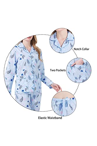 Image of GLOBAL Women Cotton Pajamas Long Sleeve PJs Button Down Sleepwear S-3XL