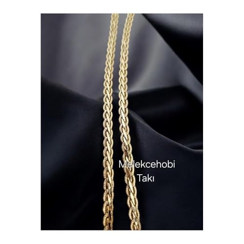Vintage Braided Flat Chain Necklace, 23.6 Inch, 14K Gold Color2