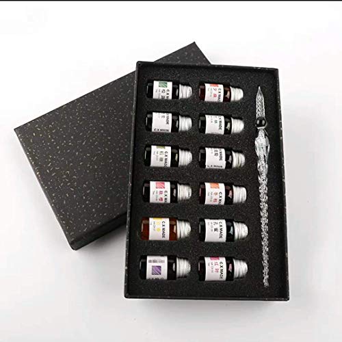 Image of HAKIM'S HS Crystal Glitter Glass Dip Pen (Color May Be Very) (12 Ink with Fountain Pen)