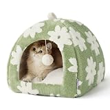 Lesure 猫 ベッド 猫ハウス ペットベッド ドーム ベッド+ハウス一体化 2way 折りたたみ可能 クッション付き 暖かい ふわふわ 滑り止め かわいい 洗濯機対応 犬猫兼用 小動物用 グリーン M 40*40*40cm