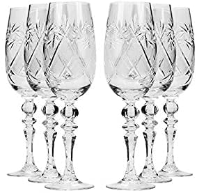 Neman 6-Oz Hand Made Vintage Russian Crystal Champagne Glasses, Elegant Crystal Flutes, Set of 6