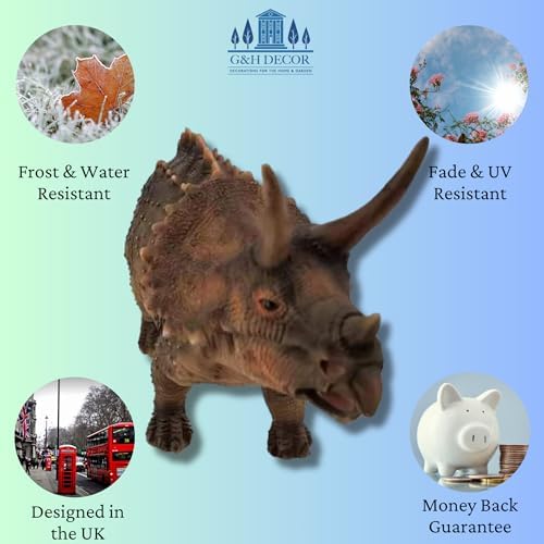 Garden & Home Decor  34cm Triceratops Resin Patio Statue - Hand Painted Jurassic Dinosaur Sculpture - Outstanding Detail Suitable for Indoor Outdoor Use - Frost and Fade Resistant Dino Lawn Ornament
