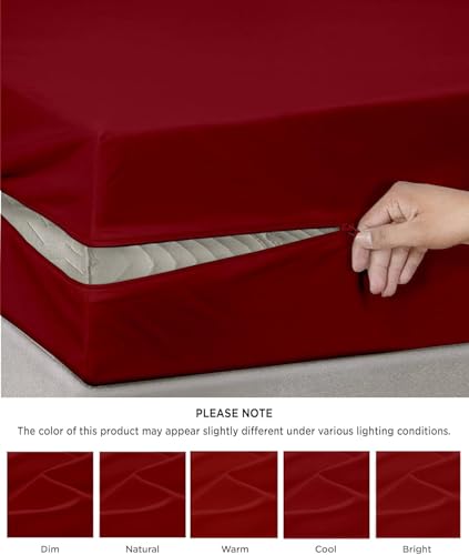 Image of Zippered Chain 75 inchx36 inchx8 inch Terry Cotton Waterproof Mattress Protector | Dust Mite Proof, Bed Bug Protection Mattress Cover for Single Bed Size with 8 inch Drop Thick (75x36x8 inch,Maroon)